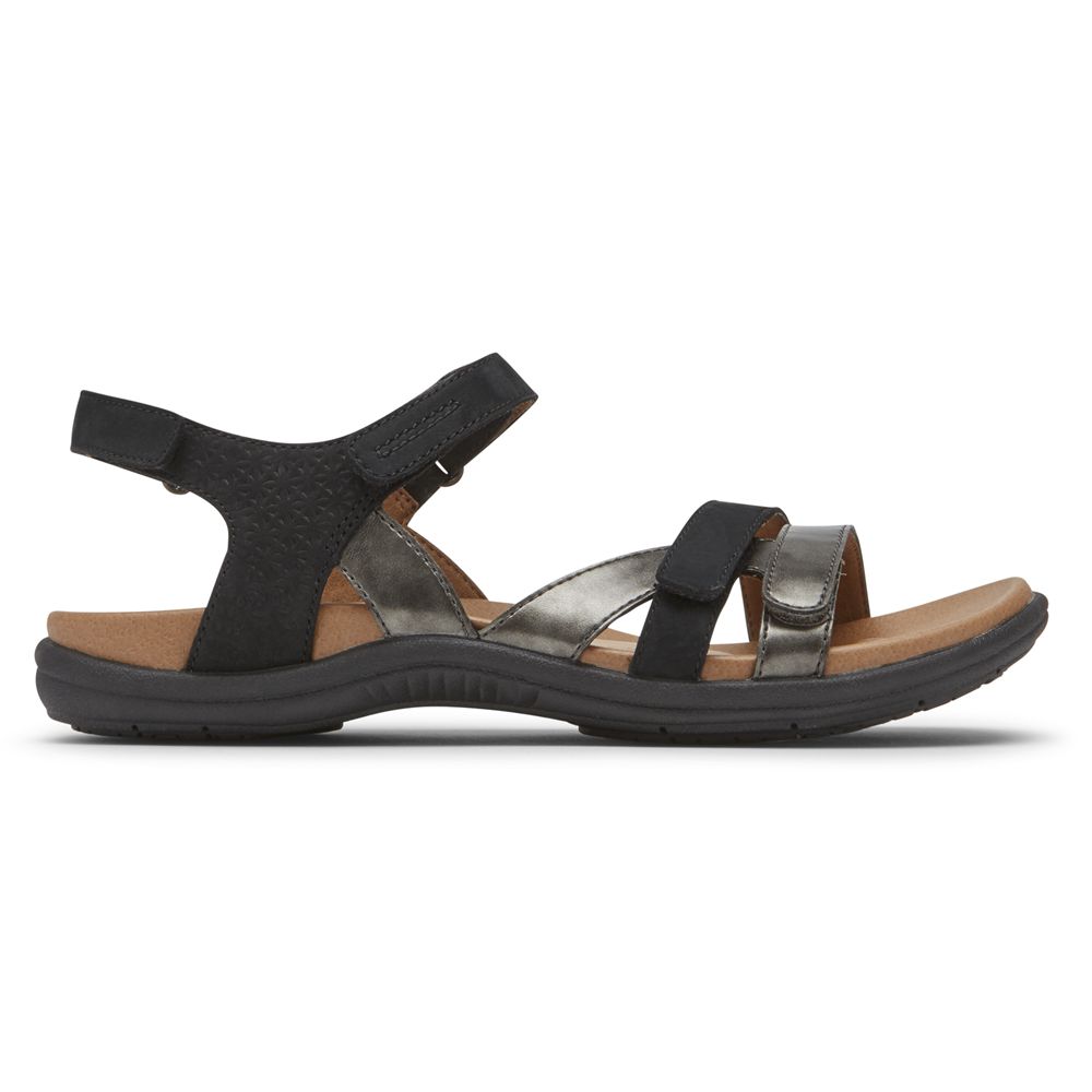 Sandálias Rockport Cobb Hill Rubey 3-Strap Senhora - Pretas ( 725-GJDLEA )